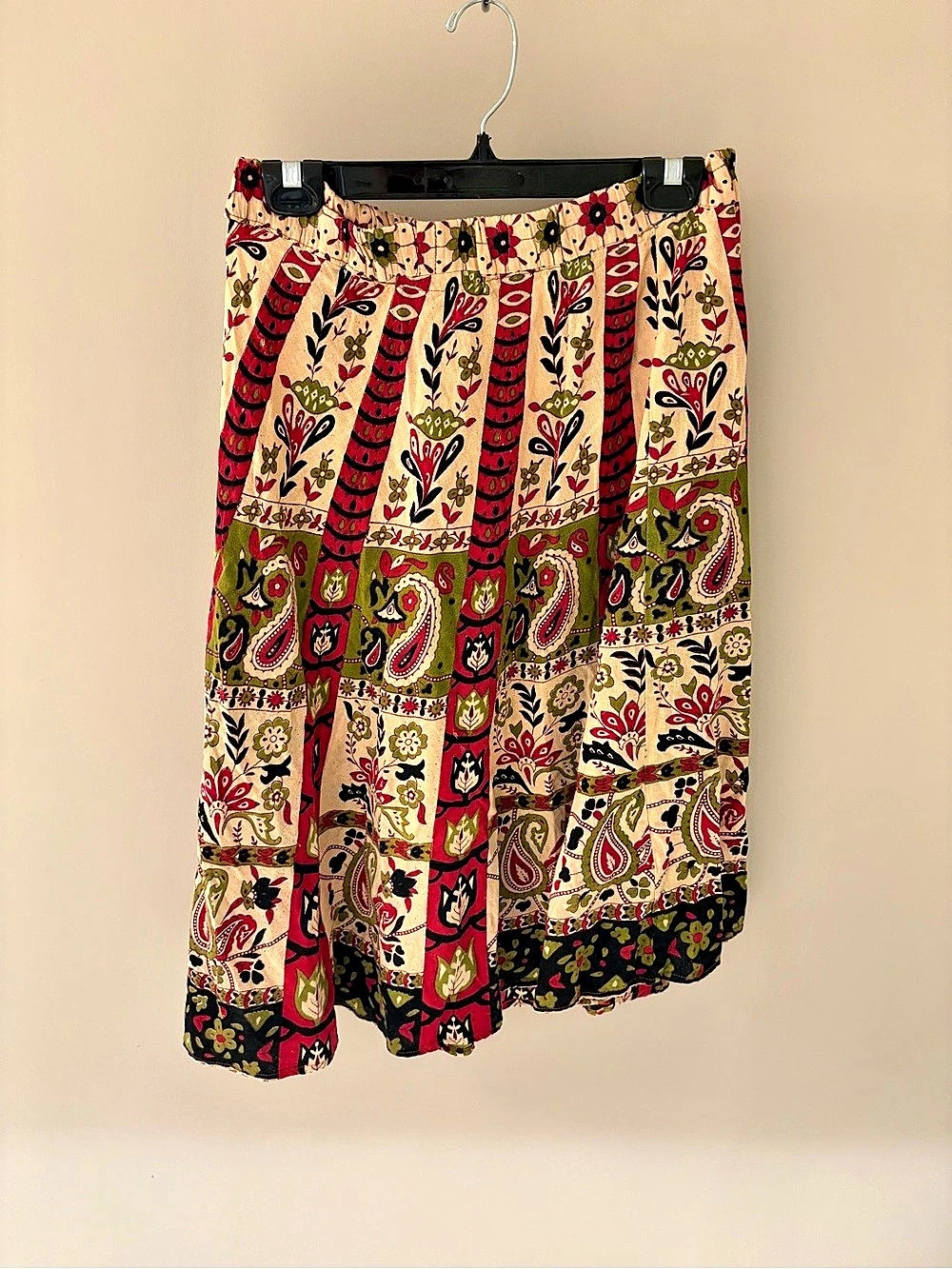 Paisley Maxi Skirt in Red & Green